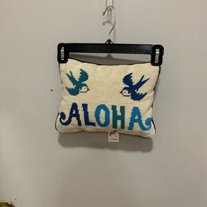 Needlepoint Aloha Pillow with Blue Birds